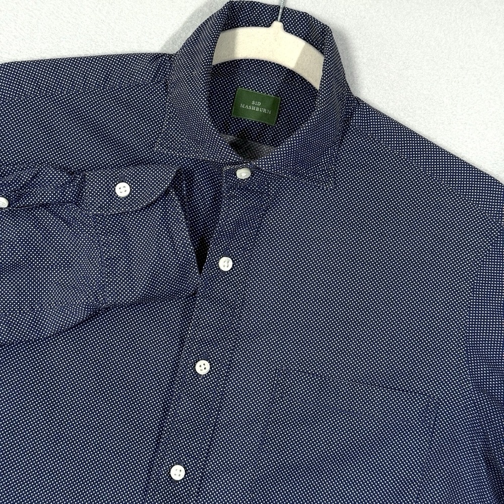 Sid Mashburn Shirt Mens Small Polka Dot Long Sleeve Button Up Blue Cotton Pocket